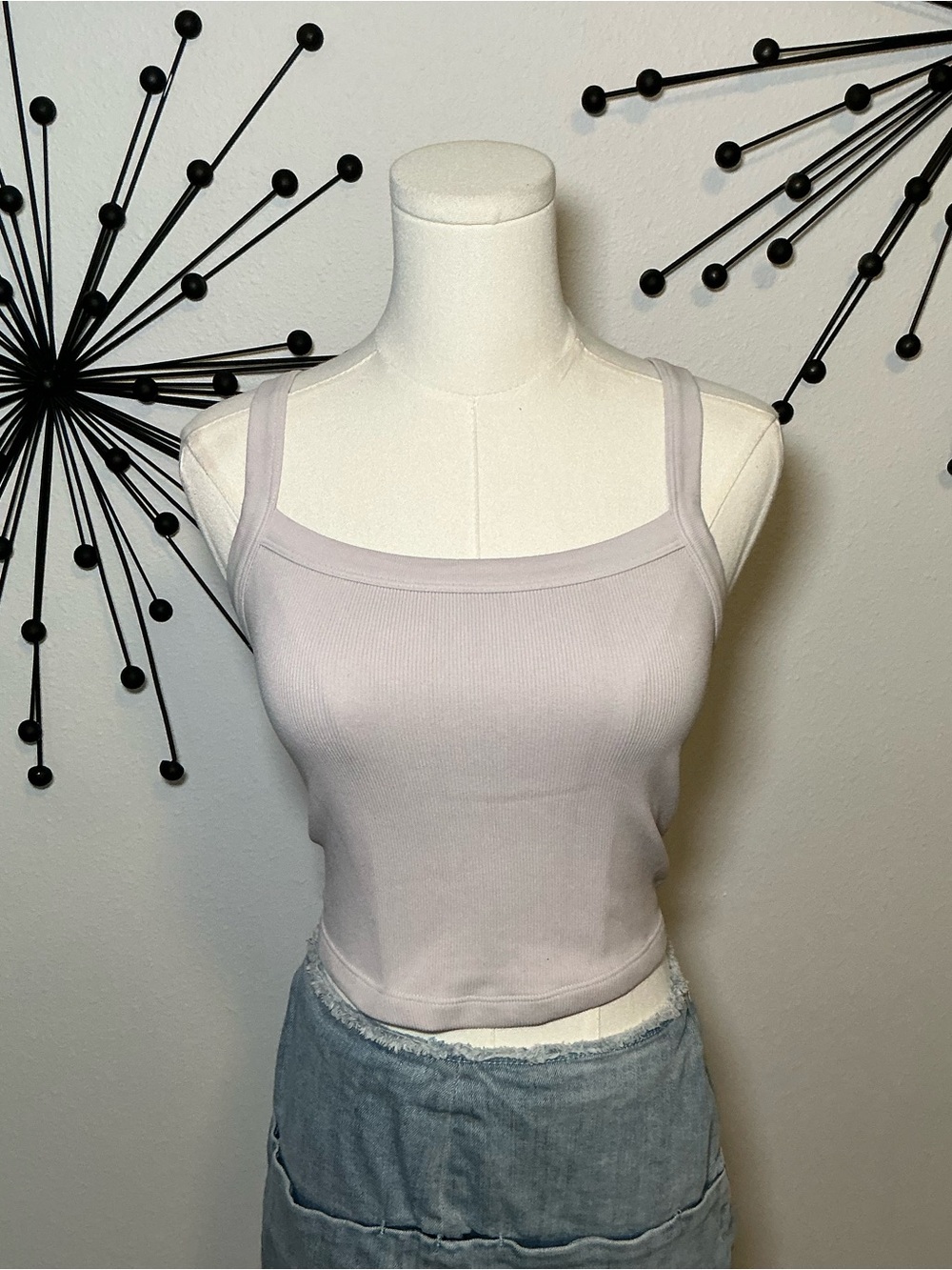 White Ribbed Cropped Tank Top Size M/L Y2K Minimalist